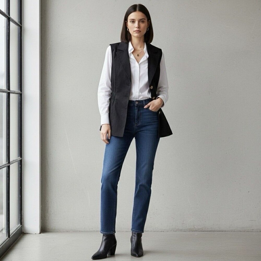 Pearl Lela Rose NWT Womens Sz S Black Long Line Vest Old Money Equestrian Preppy